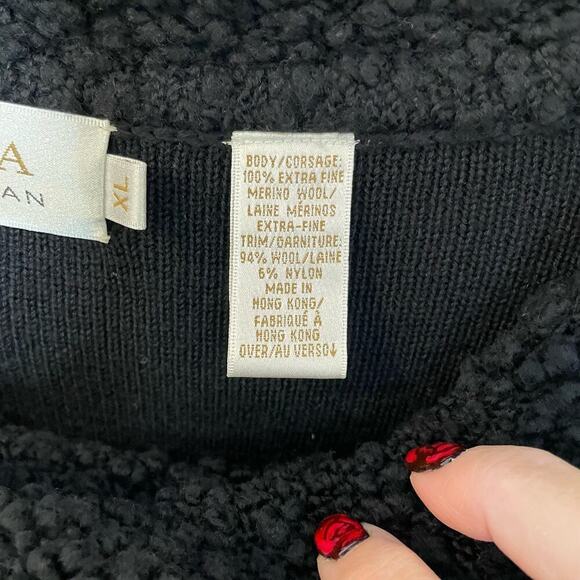 Dana Buchman XL Sweater Merino Wool Black Asymmetrical Yoke - Picture 9 of 9